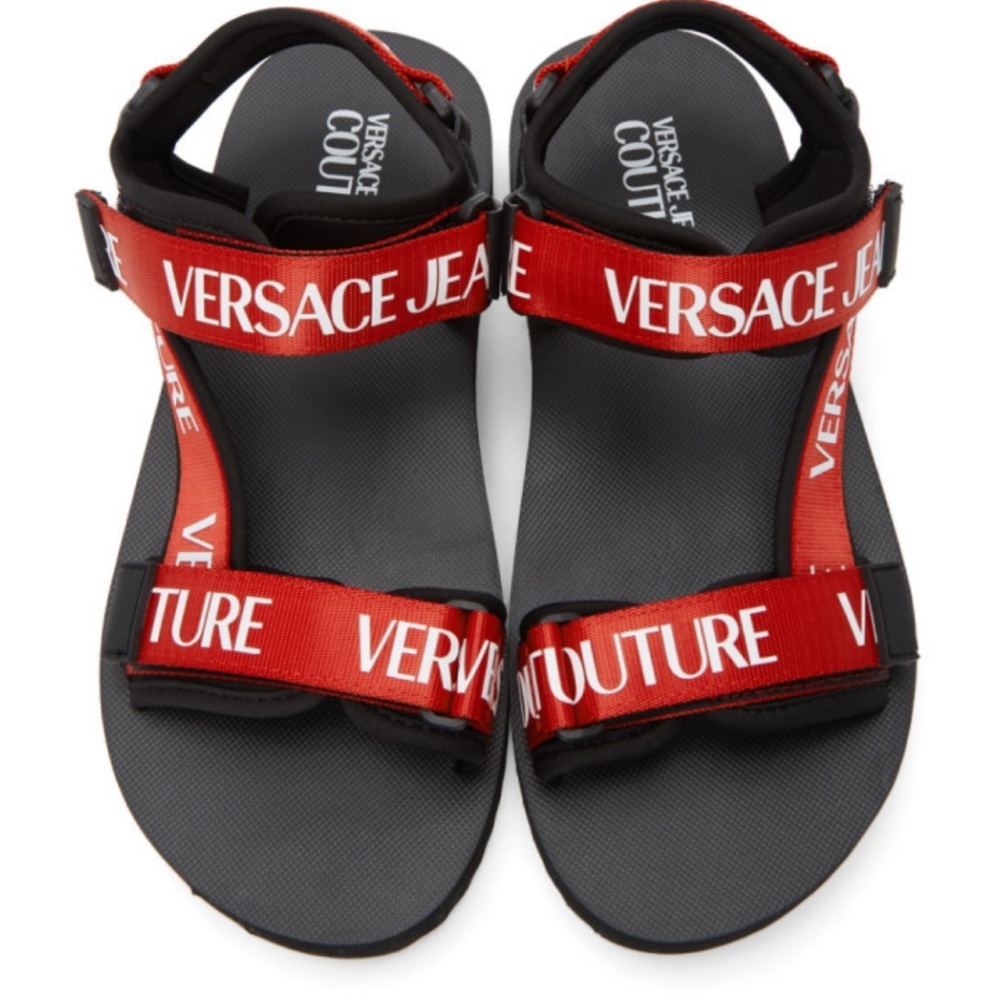 NEW size 43 Versace jeans couture red/black logo strap sandals unisex